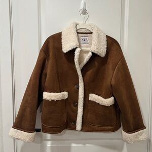 Zara Suede Off-White Sherpa Jacket